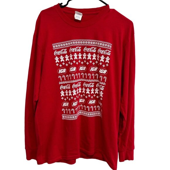 Coca-Cola IGA Red Long Sleeve Holiday Sweatshirt By Port & Company Sz Large - Picture 1 of 8